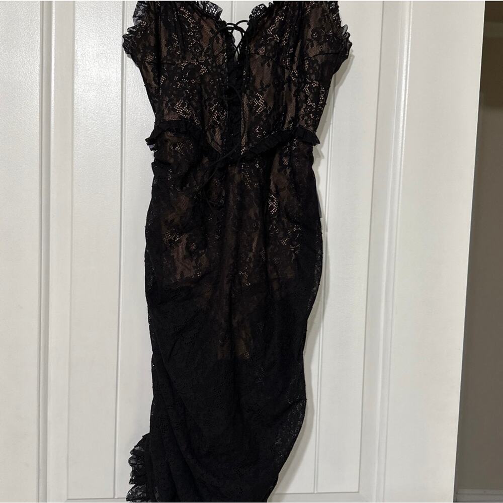 For Love & Lemons Ruched Corset Lingerie Dress Black Lace NWT Bustier Midi